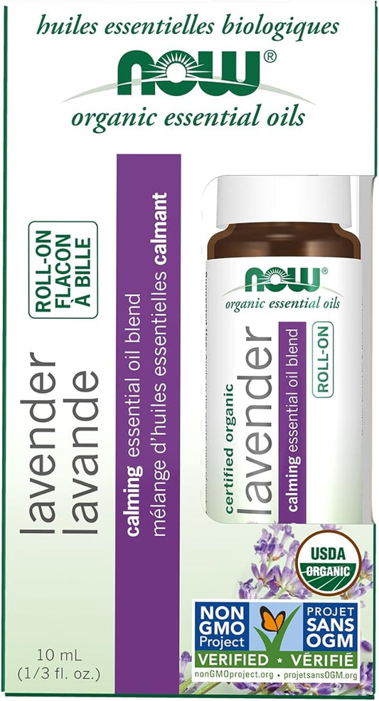 NOW Foods Essential Oils, Lavender Roll-On, Certified Organic, Calming Blend, Steam Distilled, Topical Aromatherapy, 10-mL