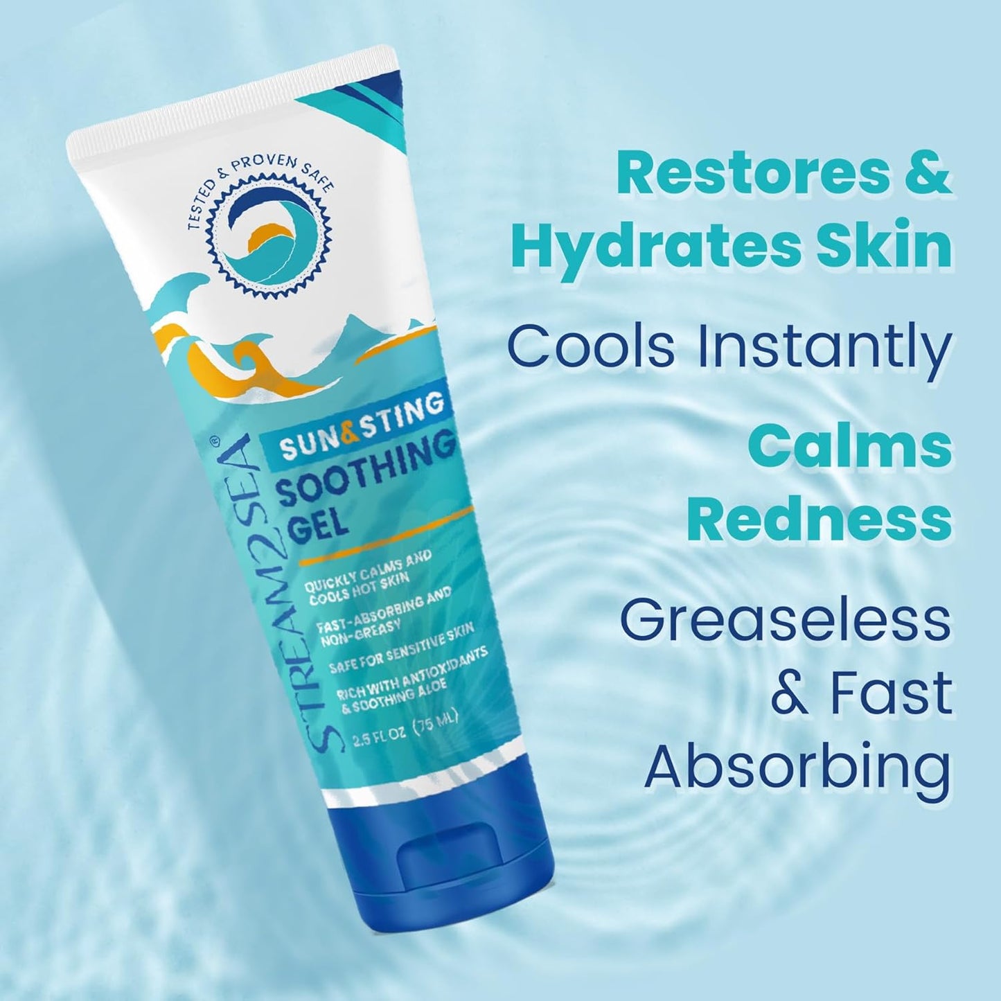 STREAM 2 SEA Sun & Sting Soothing Aloe Gel, Organic Aloe Vera Gel for Face & Body, After Sun Care & Sunburn Relief - Pack of 3