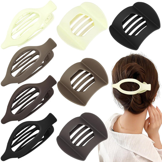 Obeoby 8 PCS Flat Claw Clips for Women, 2 Types French Flat Hair Clips Hair Accessories Barrettes Large Medium (Neutral Color)