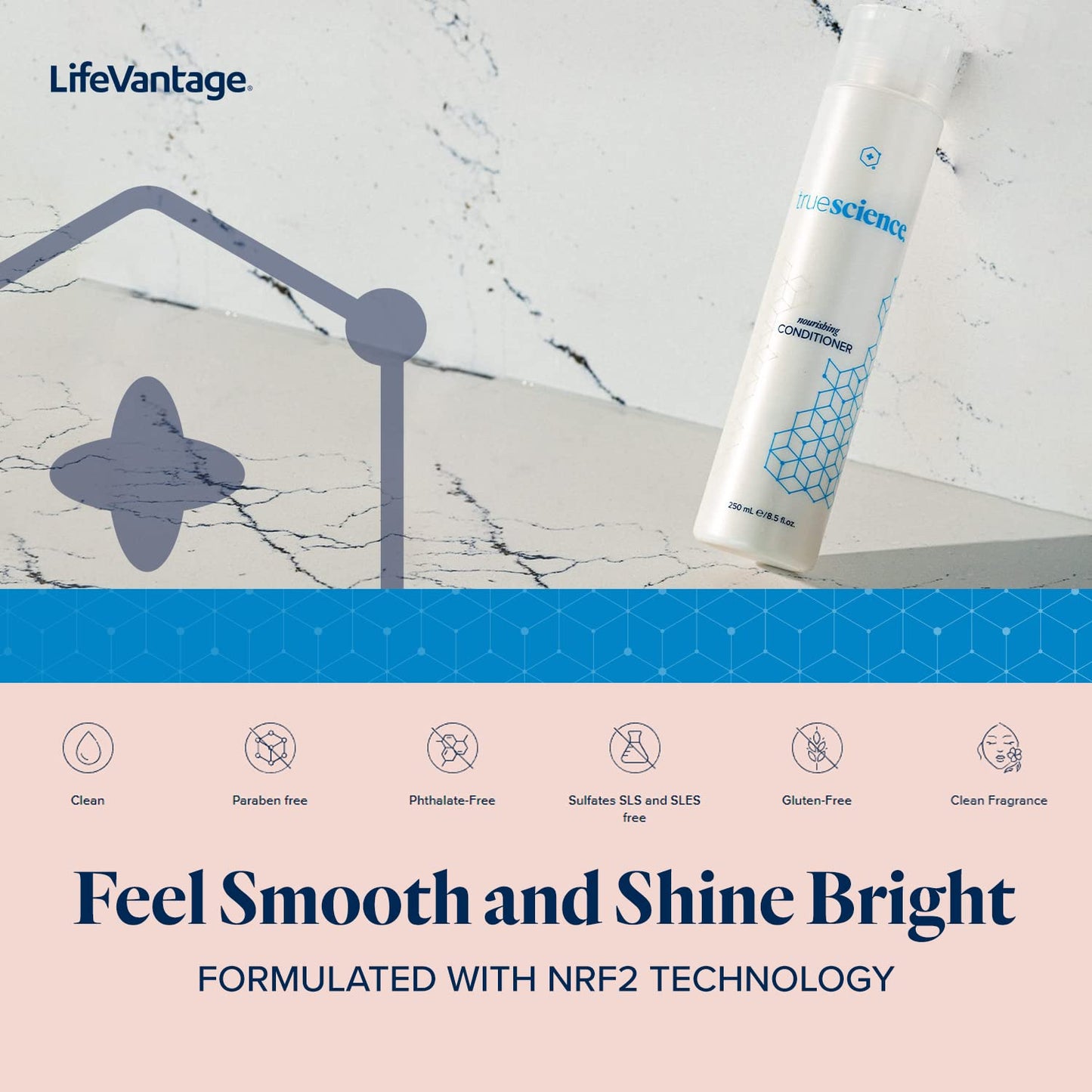 TrueScience Nourishing Hair Conditioner by LifeVantage, 250ml, With Nrf2 Ingredients, Oil Complex, Palm Seed Oil, Invigorating Green Tea & Coconut Oil