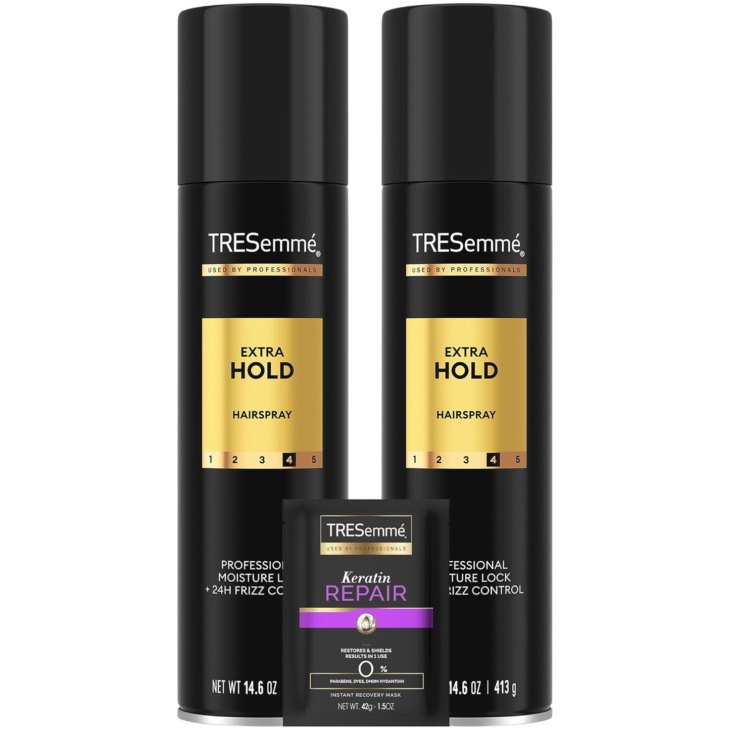 TRESemmé Hairspray, Extra Hold, 2-Pack, Moisturizing Hair Spray, 24H Frizz Control + Keratin Repair Mask (3 Piece Set)