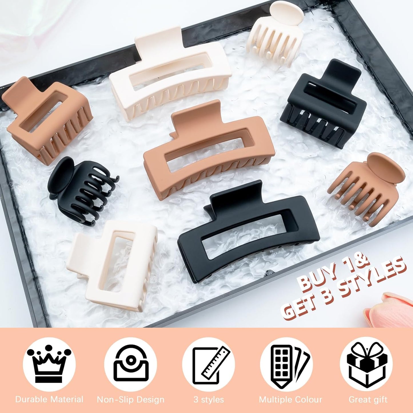 9PCS Matte Hair Clips for Women - Large Claw Clips for Thick and Thin Hair, Small and Mini Hair Clips, Strong Hold Hair Claw Clips, Ideal for All Hair Types, Neutral Colors