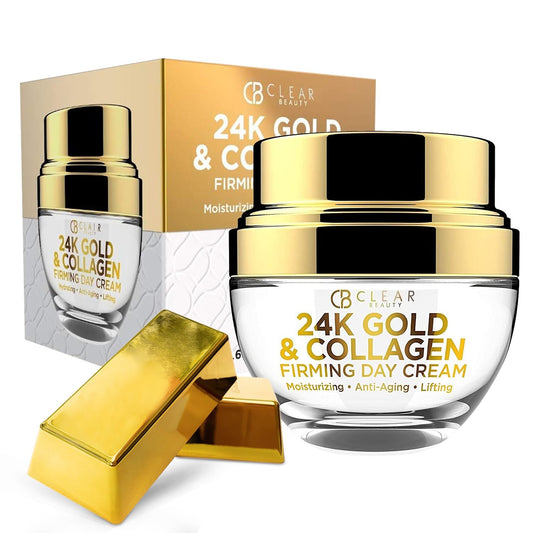 Clear Beauty 24K Gold & Collagen Daily Face Moisturizer - Dermatologist Tested, Reduces Fine Lines, Anti-Aging, Clean Beauty, Cruelty-Free Korean Skincare, All Skin Types - 1.69 oz