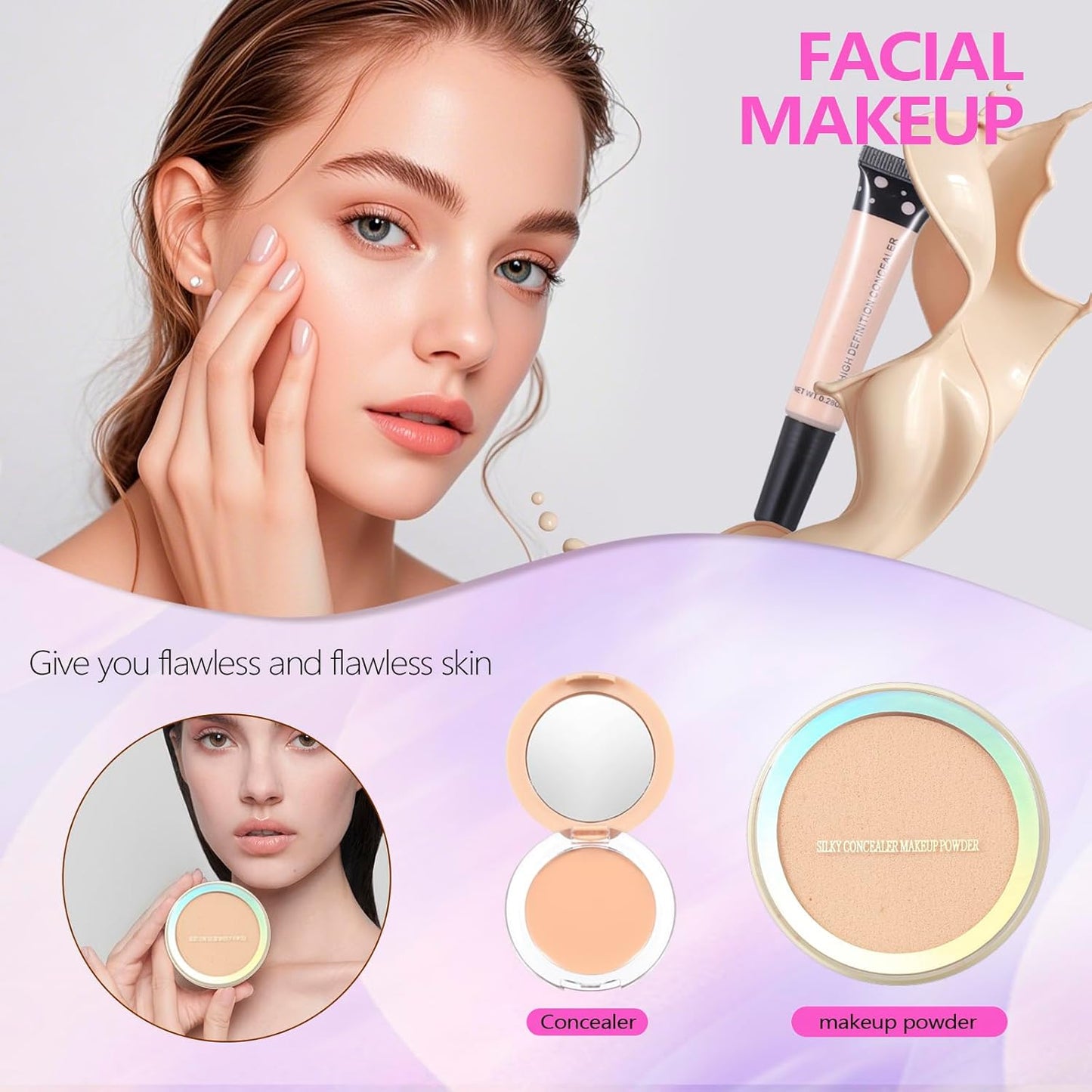 Makeup Kit Set For Teens, Make Up Gift For Women,Includes Eyeshadow Palette, Lip Gloss, Mascara, Eyeliner, Foundation, Concealer, Brushes Set (kit091)