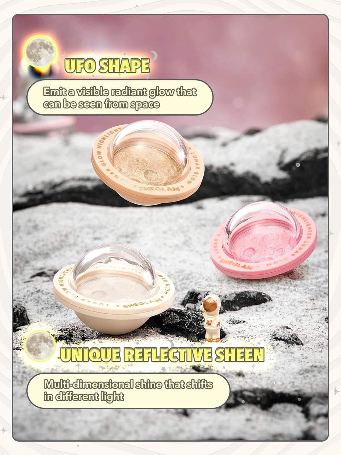 SHEGLAM Lunar Glow Highlighter Face Highlighter Multichrome Glitter Shimmer Highlighter Makeup Eye Face Body Highlighter Illuminator, Silky Creamy Eyeshadow-Tea Cake