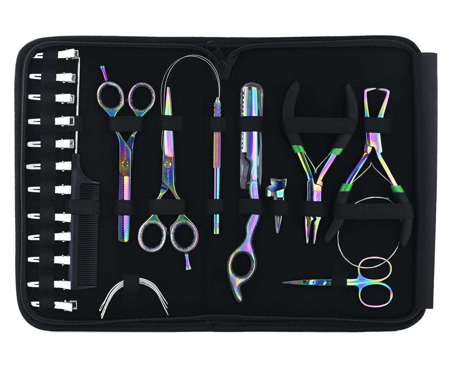 My Hair Tools Professional Hair Extension Tools Kit Includes Micro Link Beads Remover & Crimp Pliers Set, Hair Cutting & Styling Scissors Set, Hair Parting Tool, Hair Extensions Loop Tool (Rainbow)