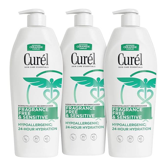 Curel Fragrance Free Lotion, Sensitive Hypoallergenic Lotion for Dry Skin, Dermatologist Recommended, 13 Oz, Pack of 3