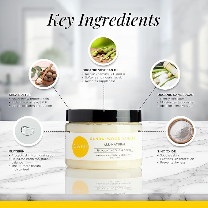Naturals Exfoliating Sugar Scrub - Warm Sandalwood Vanilla, featuring organic cane sugar and shea butter, gently exfoliates and deeply nourishes for smooth, radiant, and hydrated skin – 14 oz