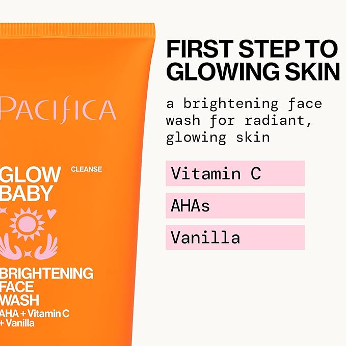 Pacifica Mini Glow Baby Brightening Facial Cleanser 1.4 oz – Vitamin C & Glycolic Acid (AHA) Face Wash– Daily Cleanser for Anti-Aging Exfoliating for Smooth, Even Glowing Skin Vegan Clean Beauty