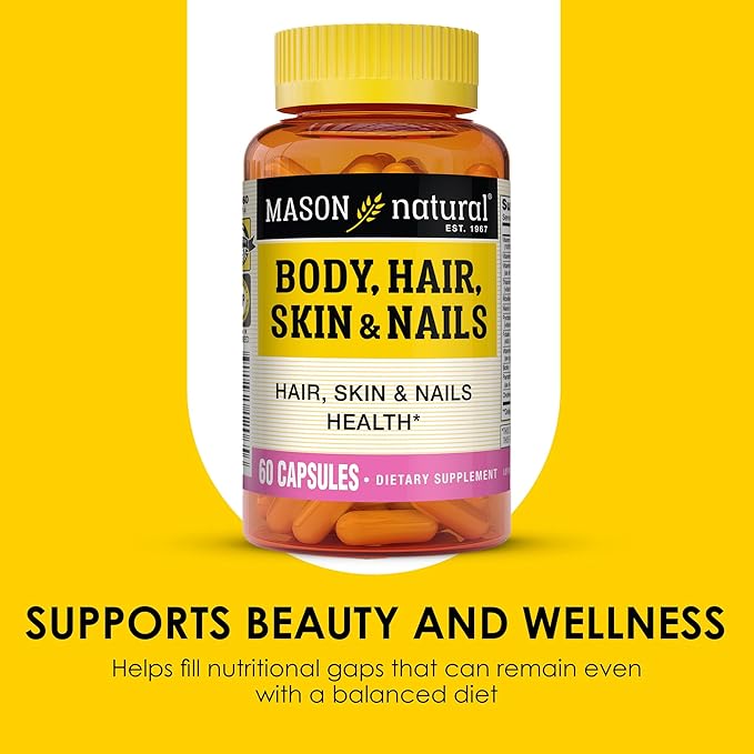 MASON NATURAL Body, Hair, Skin & Nails, with Vitamins A, C, E & Biotin, Supports Healthy Hair, Skin & Nails, 60 Capsules