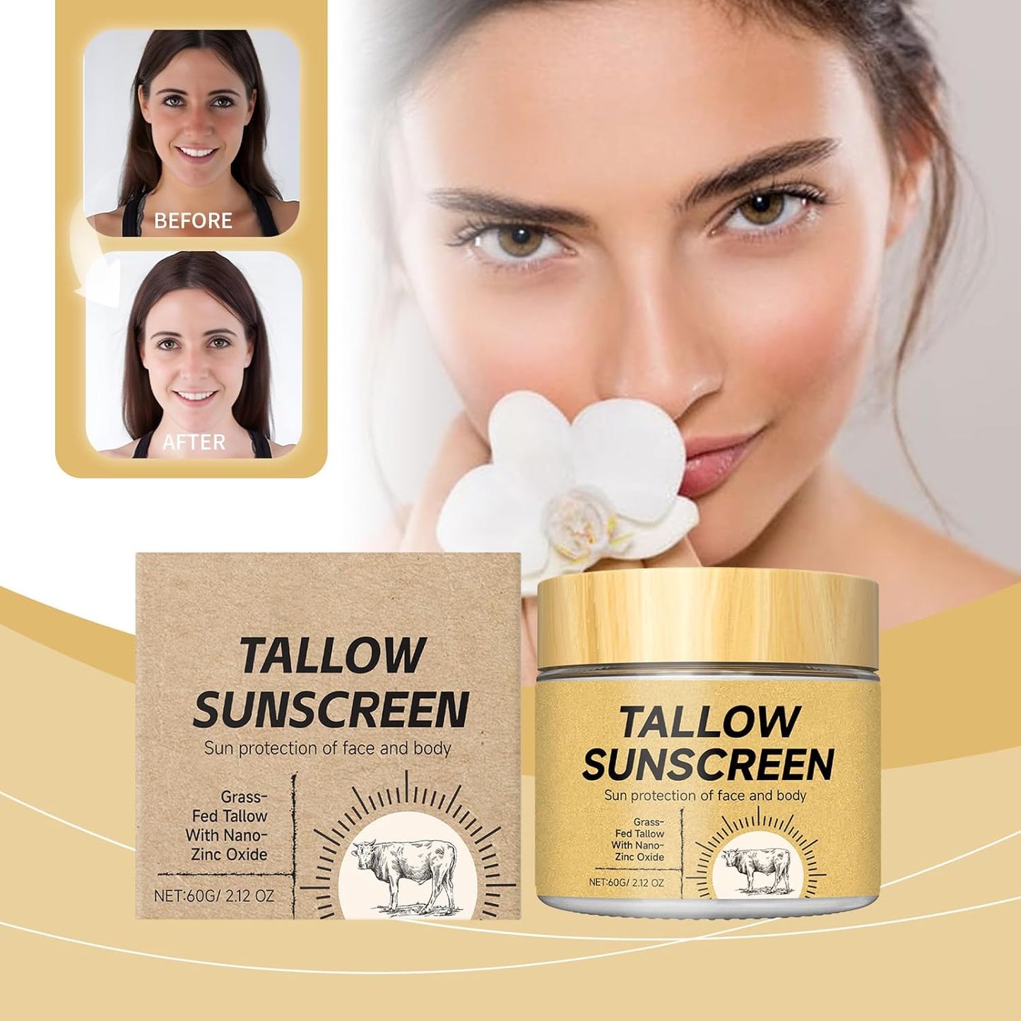 Beef Tallow Sunscreen SPF 30 | Mineral Sunscreen with Grass-Fed Tallow & Non-Nano Zinc Oxide | Non-Greasy for Face & Body, for Sensitive Skin | Reef-Safe & Natural