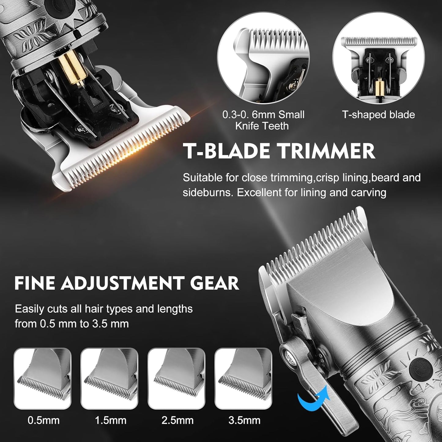 Professional Hair Clippers for Men,Hair Clippers+T-Blade Trimmer+Electric Shaver+Nose Hair Trimmer Set,4 in 1 Cordless Barber Hair Cutting Kit LCD Display Gifts (Gray)