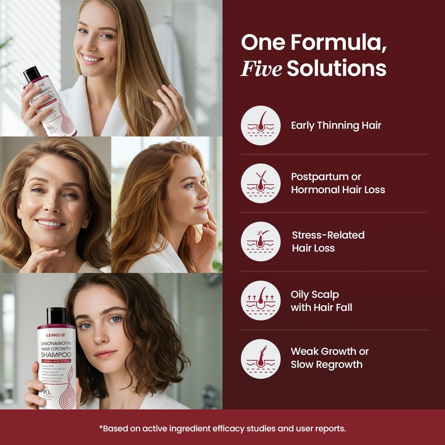 Onion & Biotin Hair Growth Shampoo: Infused With Natural Rosemary Tea Tree Oil Anti Hair Loss Shampoo - Scalp Smooths Thickening Formula Support Hair Regrowth For Women Men (12.5 Fl Oz)