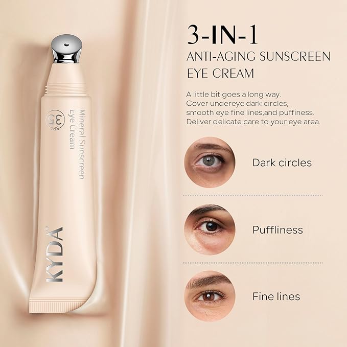 Mineral Sunscreen Eye Cream, 3-in-1 Anti-Aging Sunscreen Under Eye Treatment Cream, SPF 35, Mineral Concealer for Smooth Eyelines Cover Dark Circles, 01
