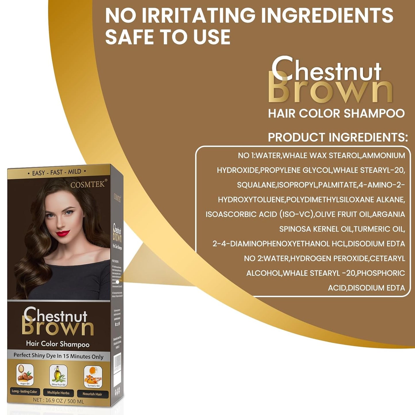 Chestnut Brown Hair Dye Shampoo Permanent for Men&Women,Instant Hair Color Shampoo for Gray Hair Coverage,16.9oz