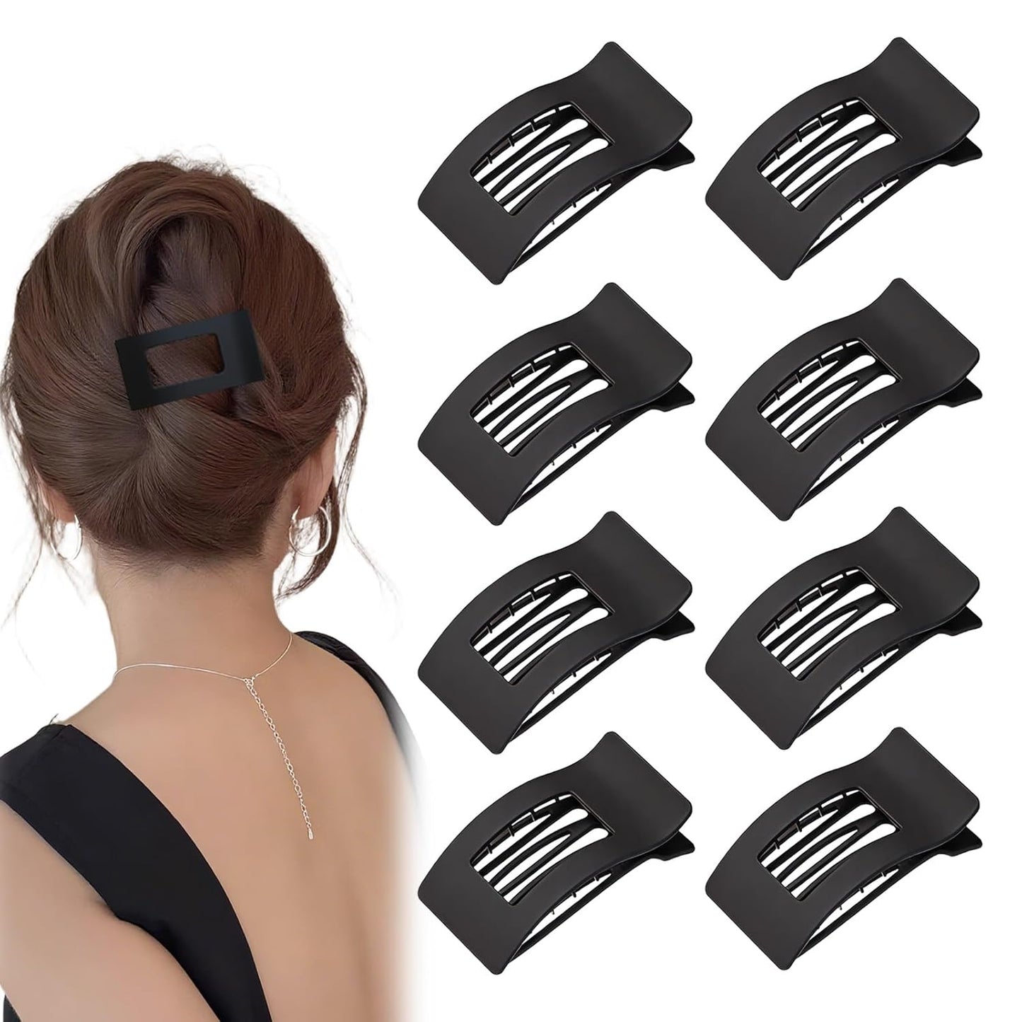 Black 8 Pack French Flat Hair Clips for Women, Chic Matte Barrettes with Non-Slip Design, Lightweight Stylish Hair Accessories for Everyday Looks & Trendy Hairstyles