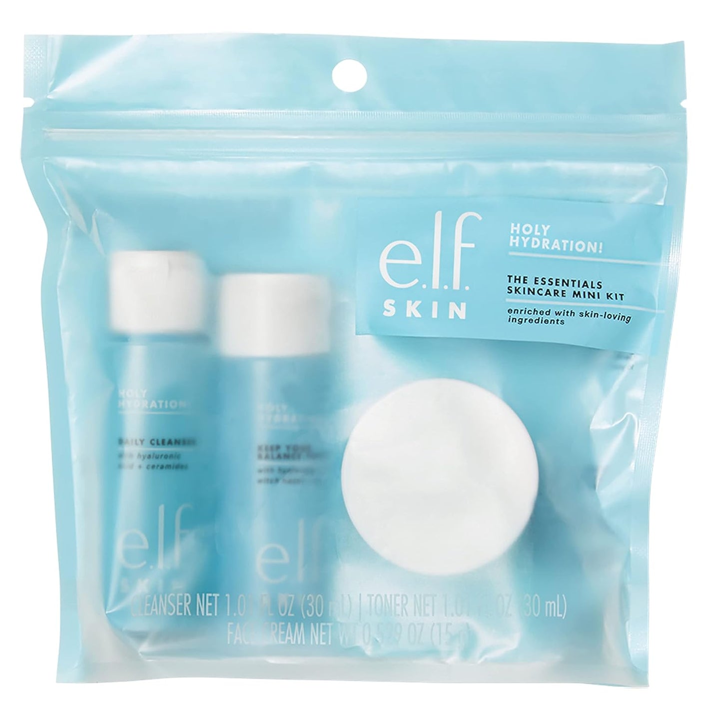 e.l.f. Skin Holy Hydration! The Essentials Mini Kit, Cleanser, Toner & Moisturizer for Hydrated & Balanced Skin, TSA-Friendly Sizes
