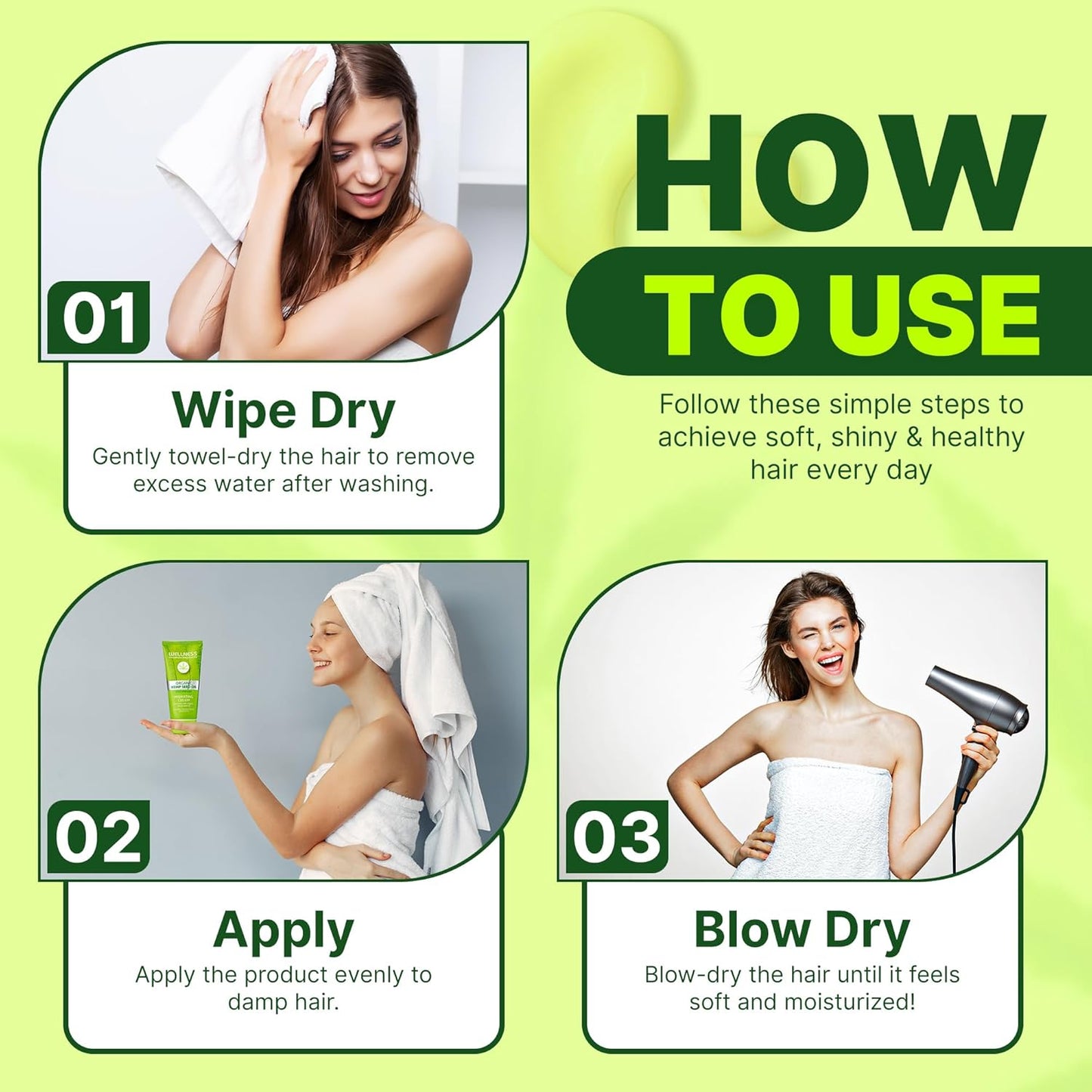 Wellness Premium Products Intensive Hydrating Cream | Hemp-Infused Hair Styler & Moisturizer for All Hair Types | Tames Frizz, Adds Shine & Strength | Vegan & Paraben-Free, 180ml