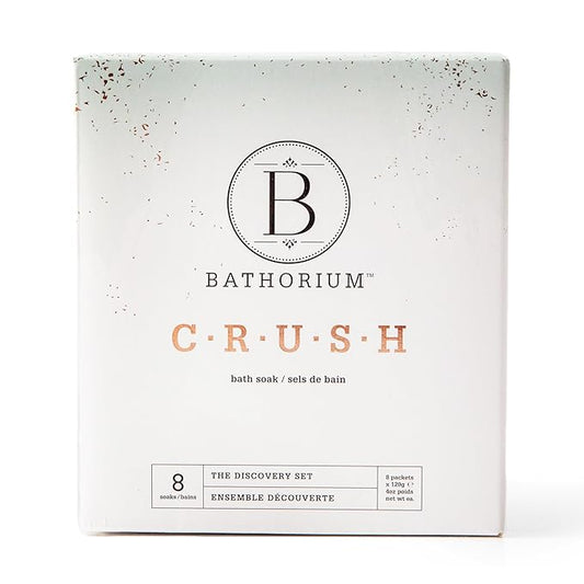 Bathorium Crush 8-Pack Signature Discovery Set, Luxury Bath Soaks, Dead Sea Salt, Epsom Salt, pH Balanced for Women, Gift Set, Each Soak is 4 oz