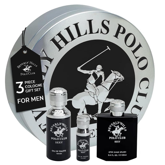 Beverly Hills Polo Club BHPC Men's 3 Piece Cologne Gift Set - Sexy Scent Eau de Toilette & After Shave - Premium Long-Lasting Fragrance for Him in Collectible Tin
