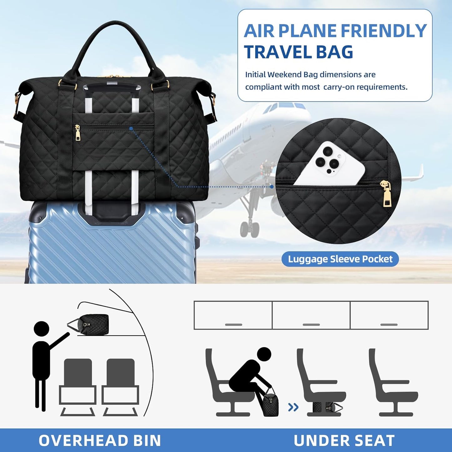 Gifts for Teen Girl, Initial Travel Duffle Bag, Personalized Women Weekender Overnight Bags, Gift for Daughter Kid Girl Wife Friend（Black,R)