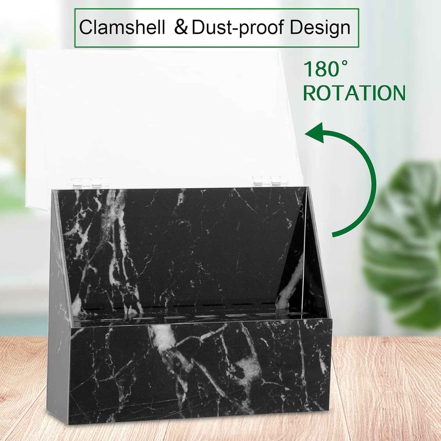 8 Holes Dust-proof Eyelash Tweezers Holder Case Acrylic Marble Tweezer Stand Display Organizer with Cover for Lash Extensions (black)