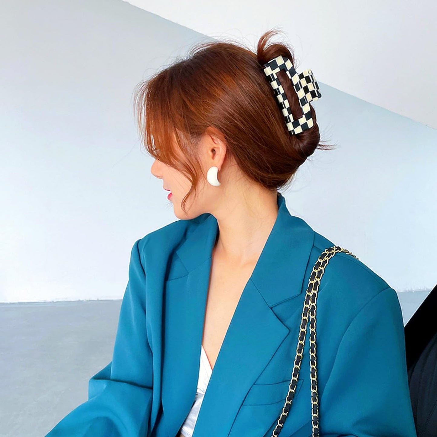 Checkered Rectangle Hair Claw Clips, Large Acrylic Multicolored Square Checker Barrettes for Thin Thick Hair Cute Non Slip Hair Jaw Clips Strong Hold Rectangle Claw Clamps for Women Ladies (4 Pack)