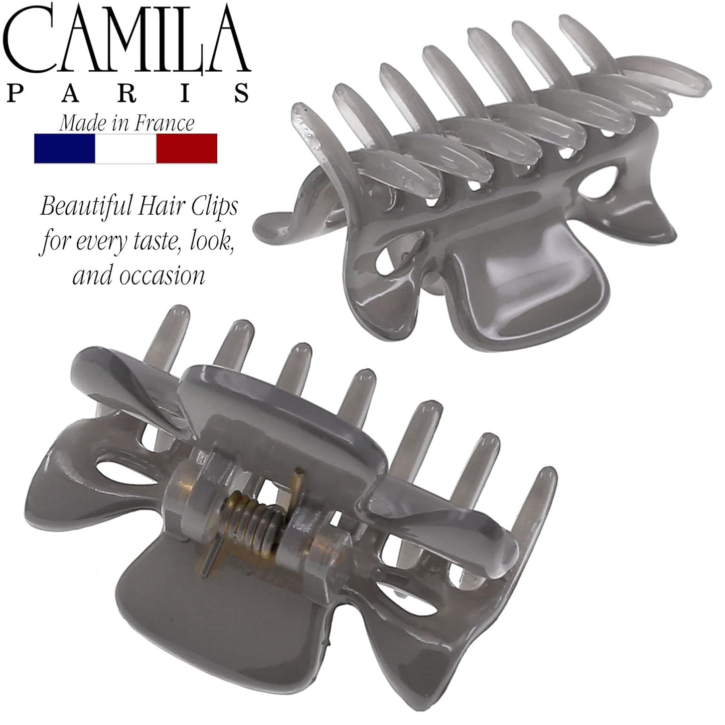 Camila Paris CP3511 French Hair Clip for Women, 1.5 inch Set of 2 Gray Girls Hair Claw Clips Jaw Fashion Durable Styling Hair Accessories for Women, Strong Hold No Slip Grip, Made in France