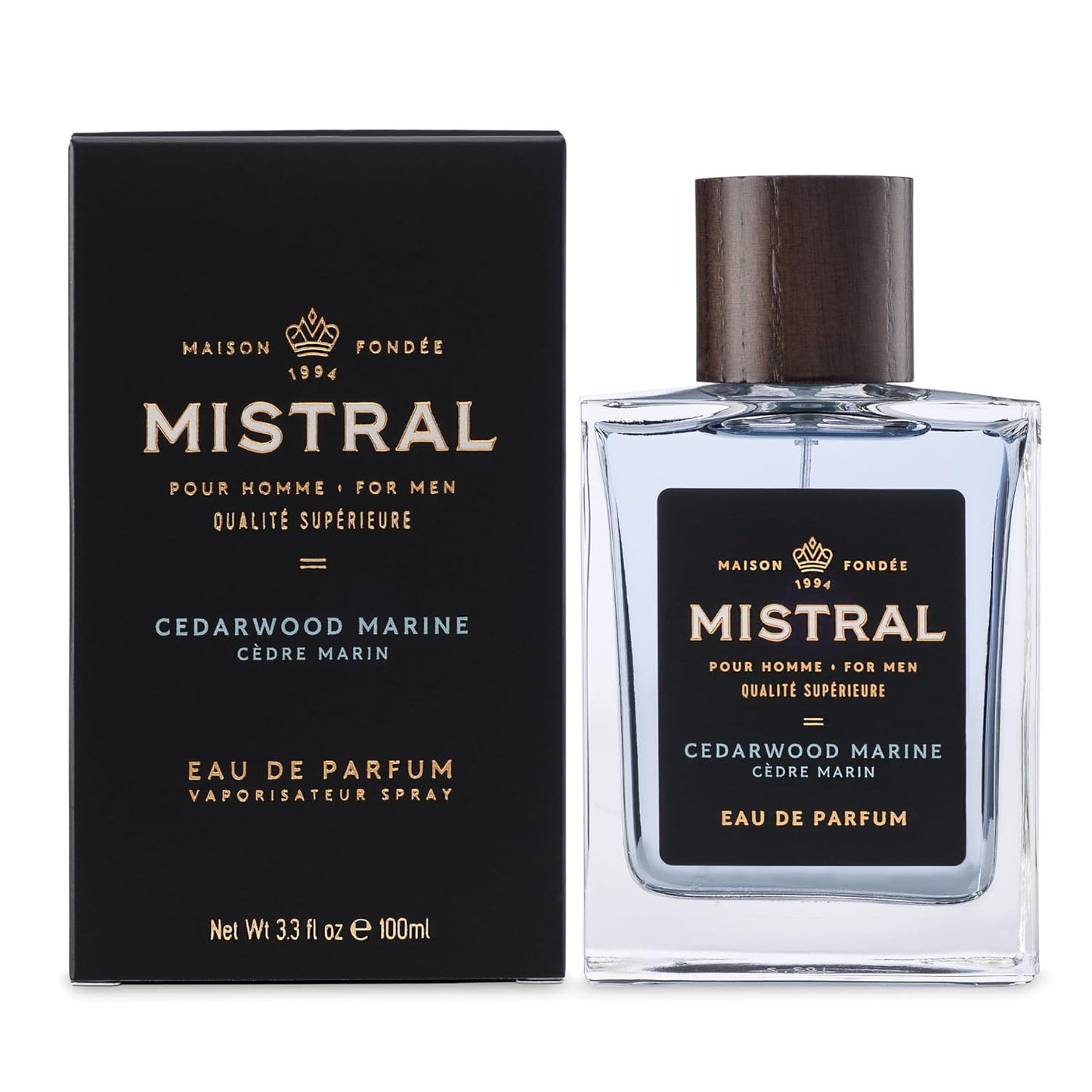 Mistral Men’s Cologne – Cedarwood Marine Eau de Parfum | Fresh & Woodsy Masculine Scent with Marine, Jasmine & Cedarwood | Cruelty-Free & Long-Lasting Perfume for Men, Made in France - 3.4 Oz