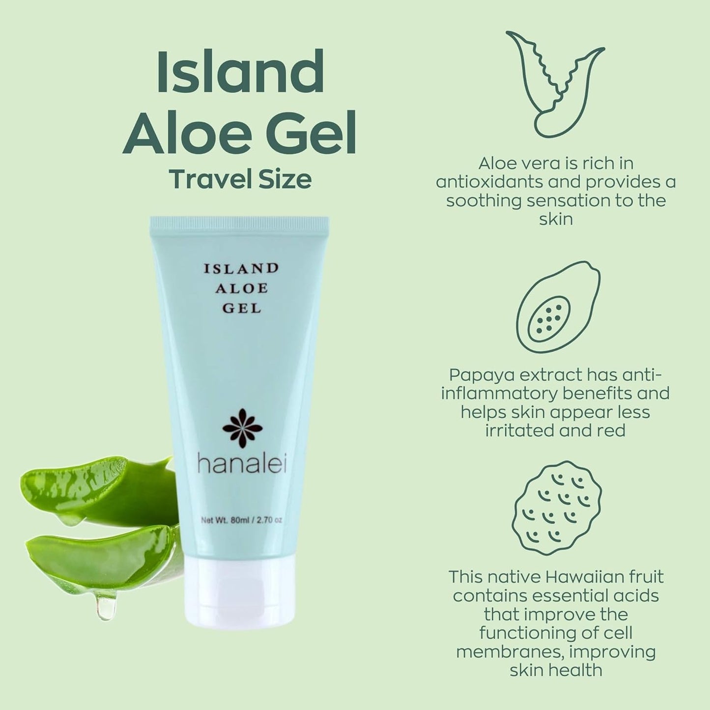 Hanalei Aloe Gel – Soothing After-Sun Care & Daily Moisturizer – Hydrating, Cooling Aloe Vera Gel for Face & Body – Cruelty-Free, Paraben-Free Skincare – Natural Moisturizer – Travel Size - 2.7 oz