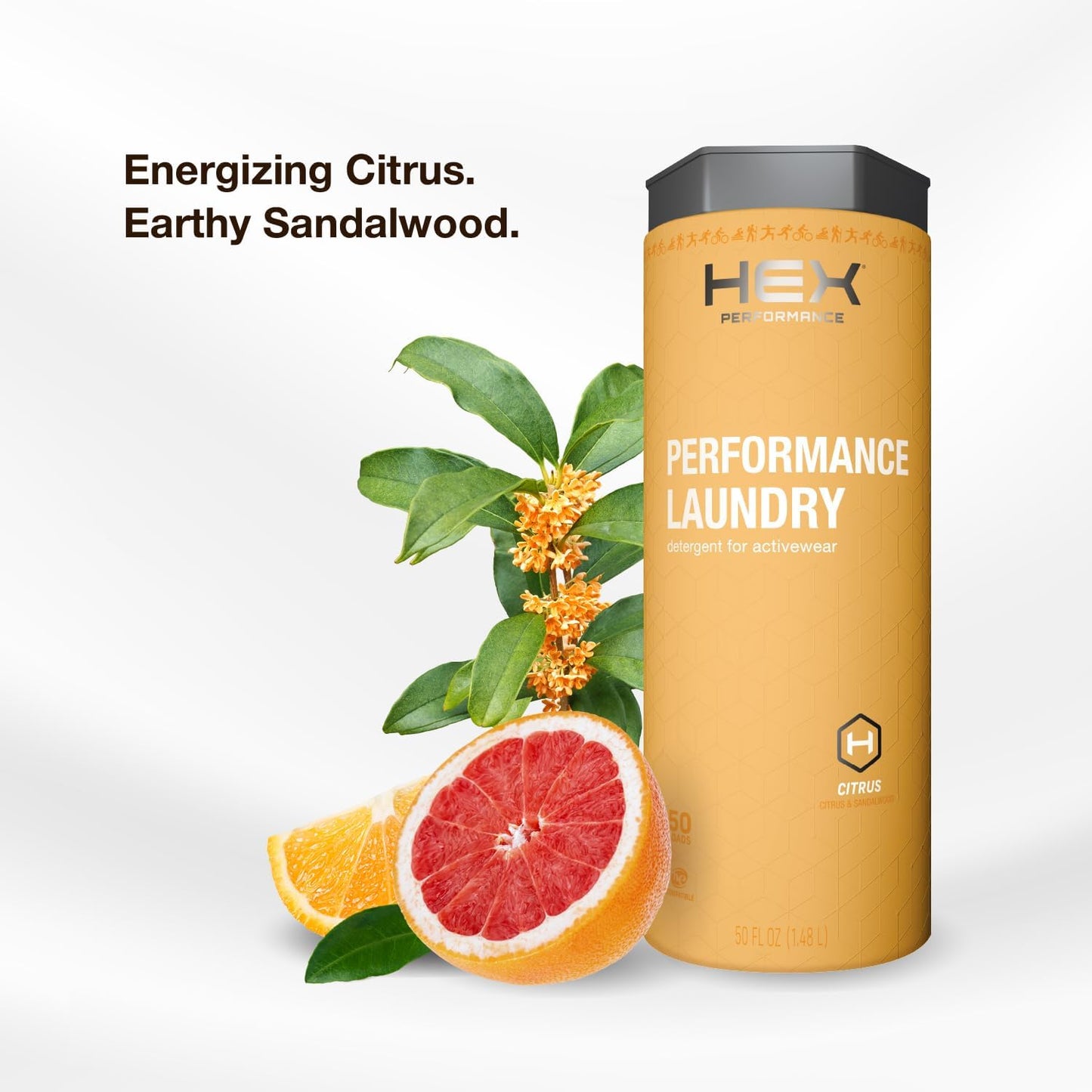 HEX Performance Laundry Detergent, Citrus, 100 Loads (Pack of 2) - Designed for Activewear, Eco-Friendly, Concentrated Formula