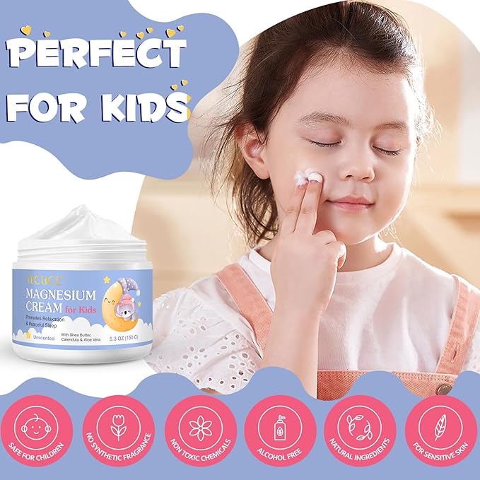 Magnesium Cream for Kids,Magnesium Lotion for Sleep,Natural Bedtime Lotion Relaxation & Relieves Stress, Natural Body Butter for Deep Hydration - Safe for Kids