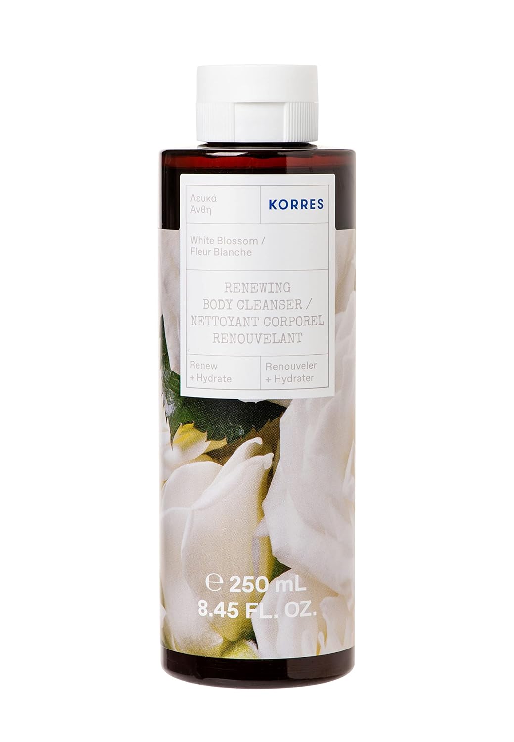 KORRES Renewing Body Cleanser, White Blossom Aroma, Foaming Shower Gel for Women & Men with Greek Botanicals, Gentle Body Wash to Cleanse & Hydrate, Vegan & Cruelty Free, Made in Greece, 8.45 Fl Oz