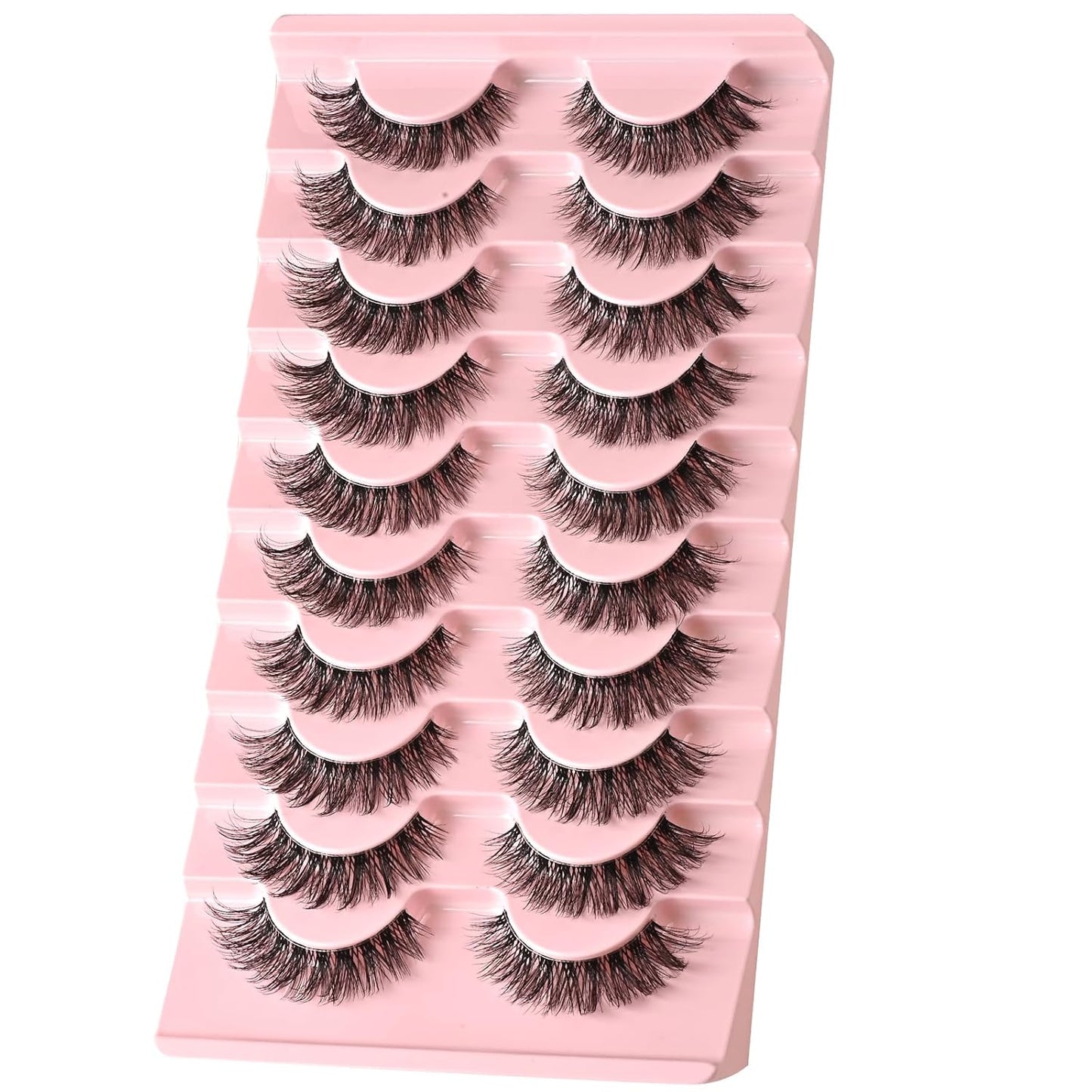 FARRED Cat Eye Lashes Natural Fake Strip Eyelashes Invisible Band Mink Eyelash Strips Wispy Full Volume False Lash Pack 10 Pairs 8-14 mm Short Demi Wispies Pestañas Postizas that Looks Like Extensions
