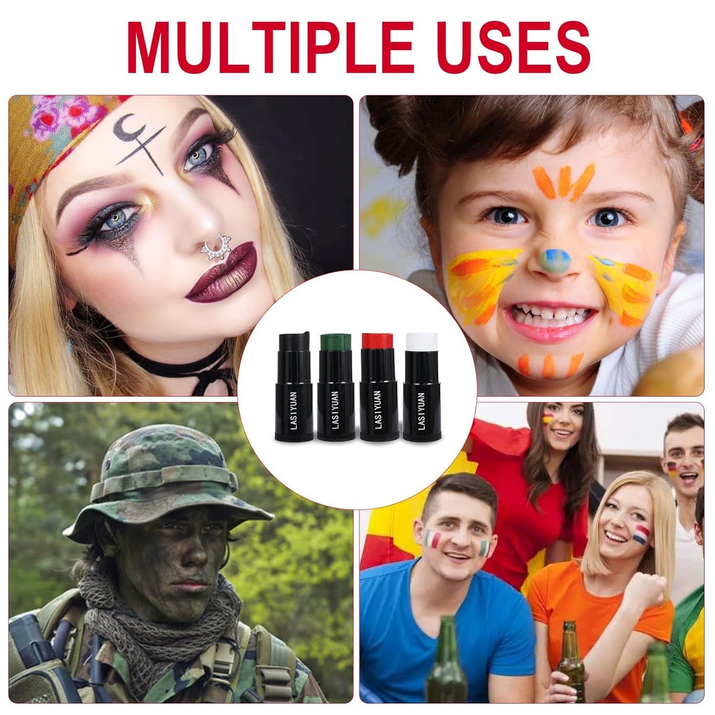 Face Body Paint Stick (GEEEN)，Water Resistant Sports Body Makeup Athletes Softball， Football Baseball Eye Stick， Professional Halloween Face Makeup Kit ，for Halloween costume， Zombie Clown Vampire