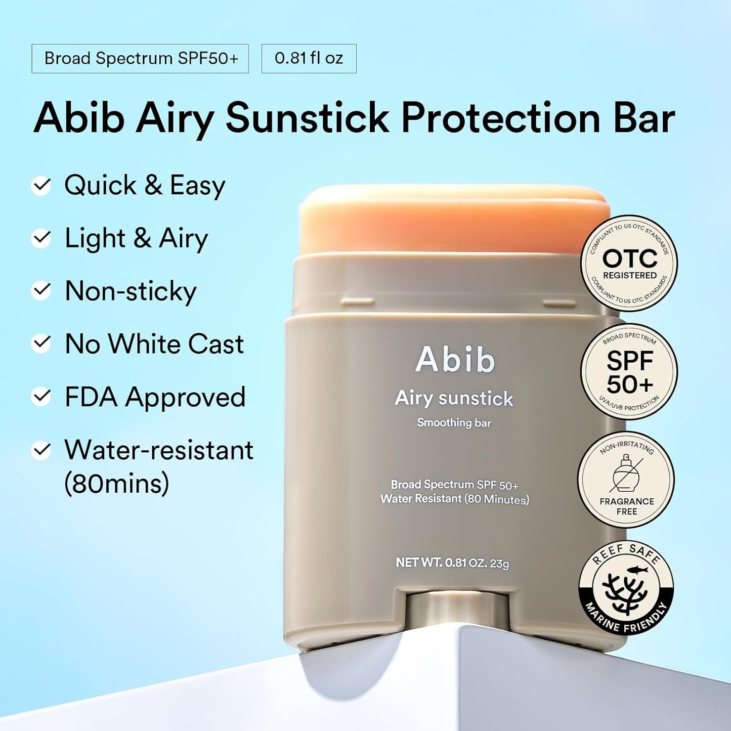 Abib Airy & Quick Sunstick DUO Broad Spectrum SPF50+ 1.58 oz / 45g (Semi-matte & Glowing) | Korean Suncreen Stick Suncare Sunblock, No Whitecast, Protector Solar Barra, Water resistant