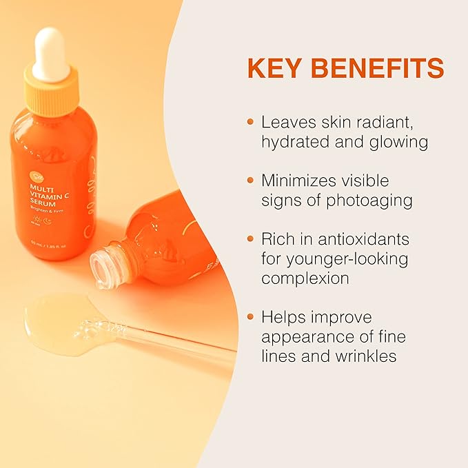 Vitamin C Serum for face with Hyaluronic Acid & Peptide - Glowing, Firming and Reduce wrinkles and Dark spots Hydrating Serum, 60.67% Kakadu Plum Extract, 8-Peptide Complex, 1.85oz