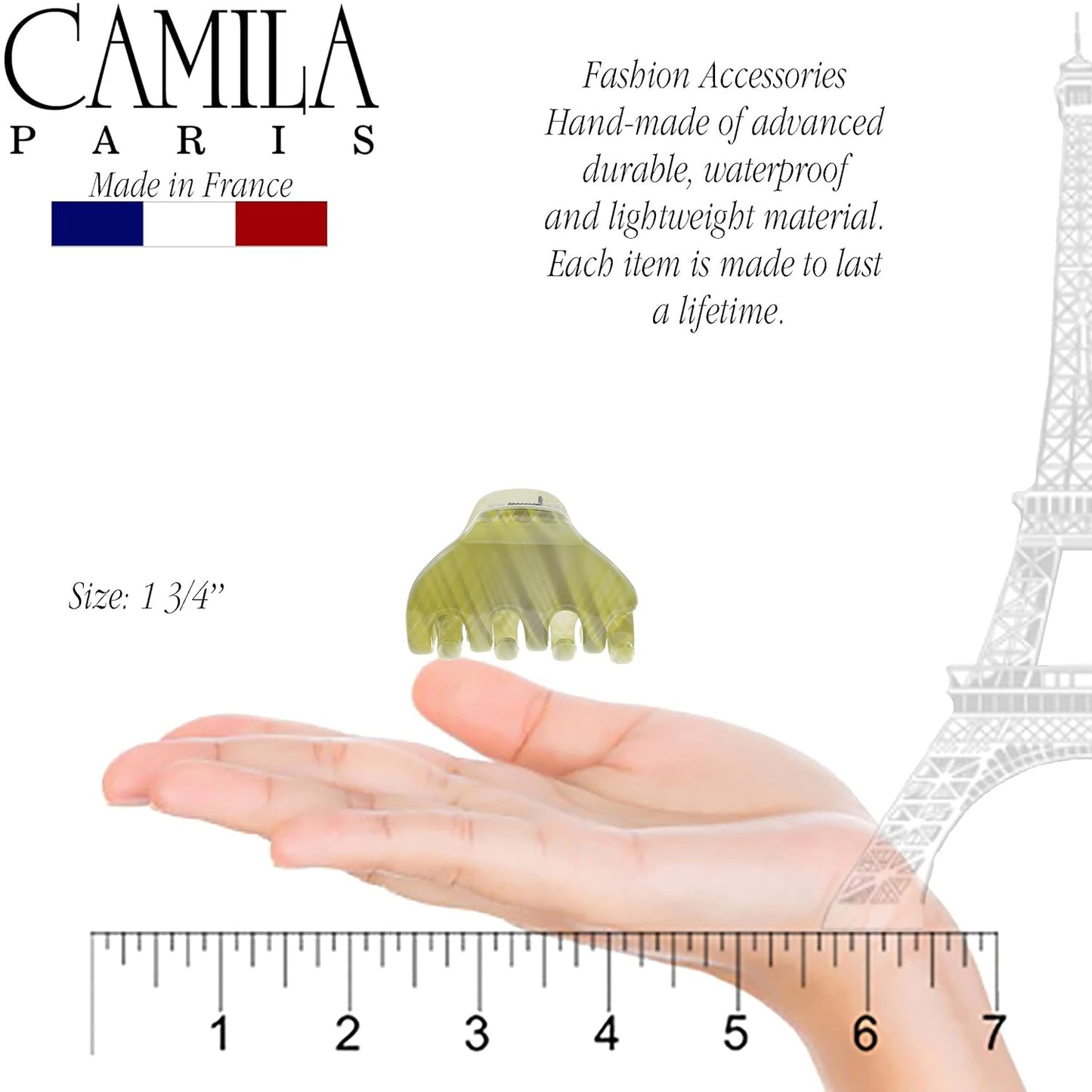Camila Paris CP3196 French Hair Clip for Women, Small, Gray and Green 2 inches Girls Hair Claw Clips Jaw Fashion Durable Styling Hair Accessories for Women, Strong Hold No Slip Grip, Made in France