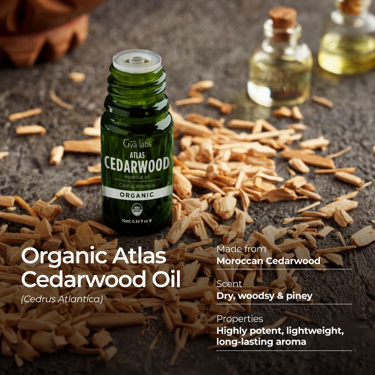 Gya Labs Organic Cedarwood Essential Oil - 0.34 Fl Oz - for Skin, Hair, Diffuser, Aromatherapy, DIY Candle Making Scents