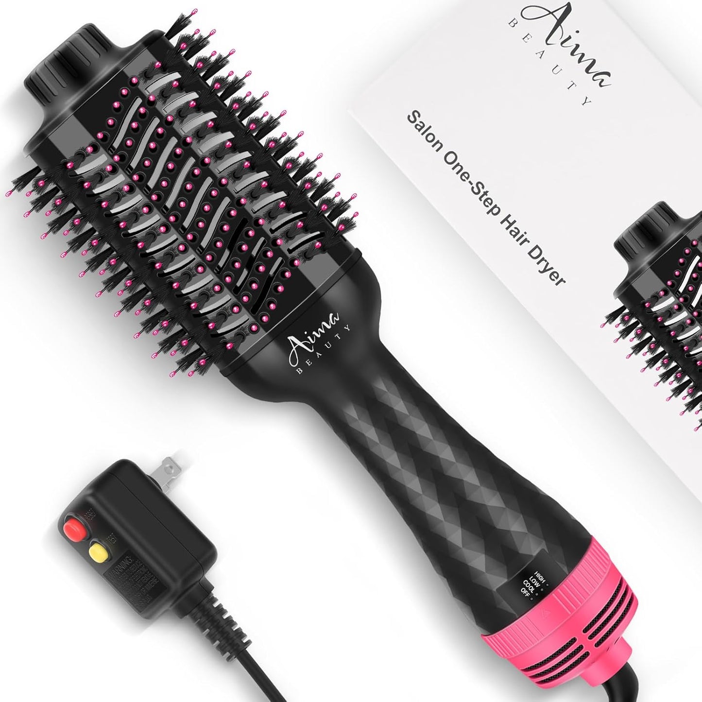 Aima Beauty One-Step Volumizer Hair Dryer Brush, 4-in-1 Upgrade Hot Air Brush for Less Frizz, More Shine, Oval Brush for Blowout, Black Red
