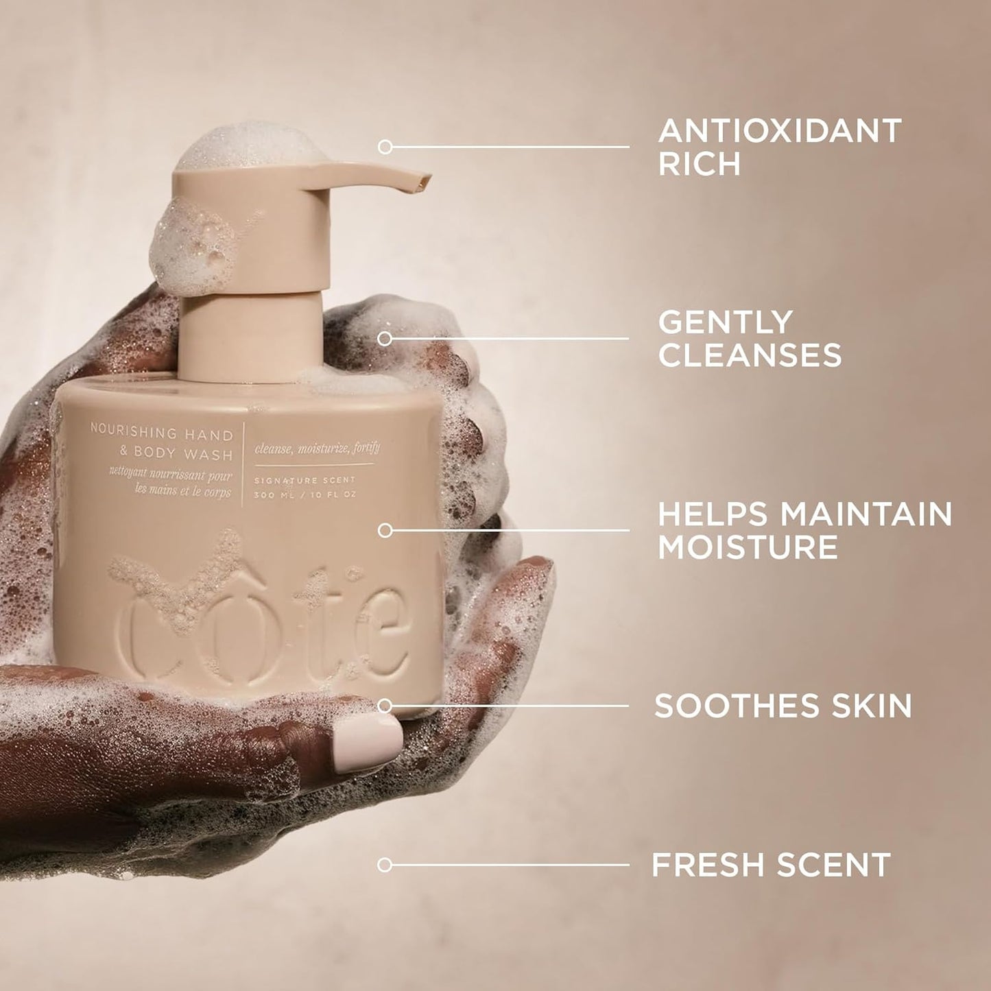 Côte Beauty’s Nourishing Hand & Body Wash for Dry Skin, Soothing Formula, Hydrating Body Wash for Sensitive Skin, Antioxidant Rich Cleanser, Vegan & Cruelty-Free, Made in USA, 10 Fl Oz