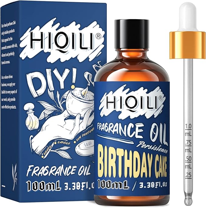 HIQILI Birthday Cake Essential Oil - Sweet Fragrance Oil for Diffuser, Candle Soap Lotion Perfume Making, 3.38 Fl Oz