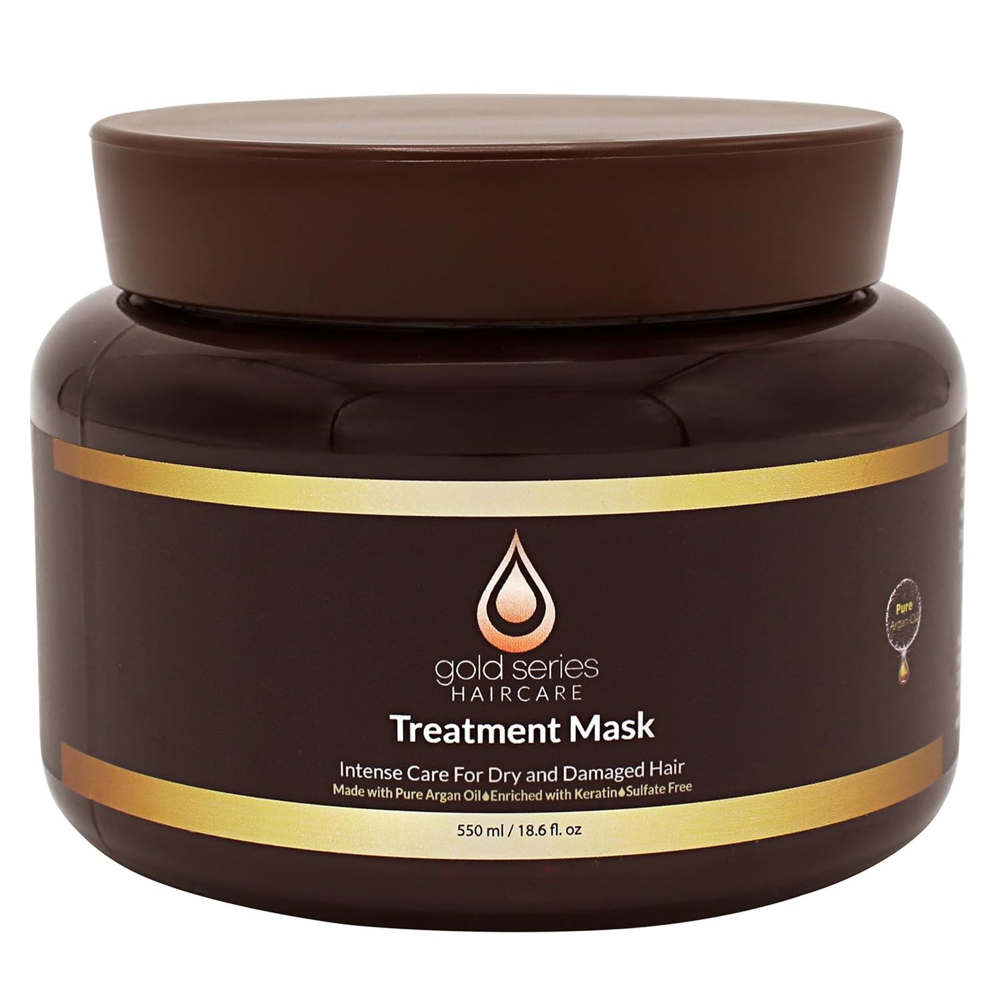 Gold Series Treatment Mask – Deep Hydrating Argan Oil Hair Mask for Dry Damaged, Color Treated and Curly Hair Enriched with Keratin – Sulfate Free Natural Hair Repair Treatment, 18.6oz