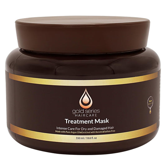 Gold Series Treatment Mask – Deep Hydrating Argan Oil Hair Mask for Dry Damaged, Color Treated and Curly Hair Enriched with Keratin – Sulfate Free Natural Hair Repair Treatment, 18.6oz