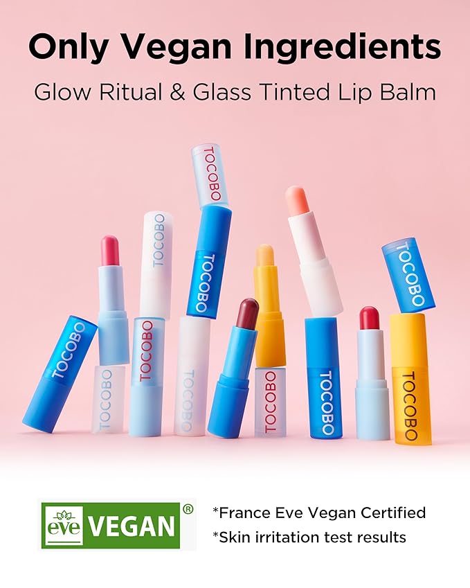 TOCOBO Glow Ritual Lip Balm 011 Flush Cherry – Vegan Korean Lip Care for Deep Hydration - Tinted Glass Glow Moisturizing with Vibrant Cherry Pink Color - Non-Sticky Radiant Finish, 0.12 oz.