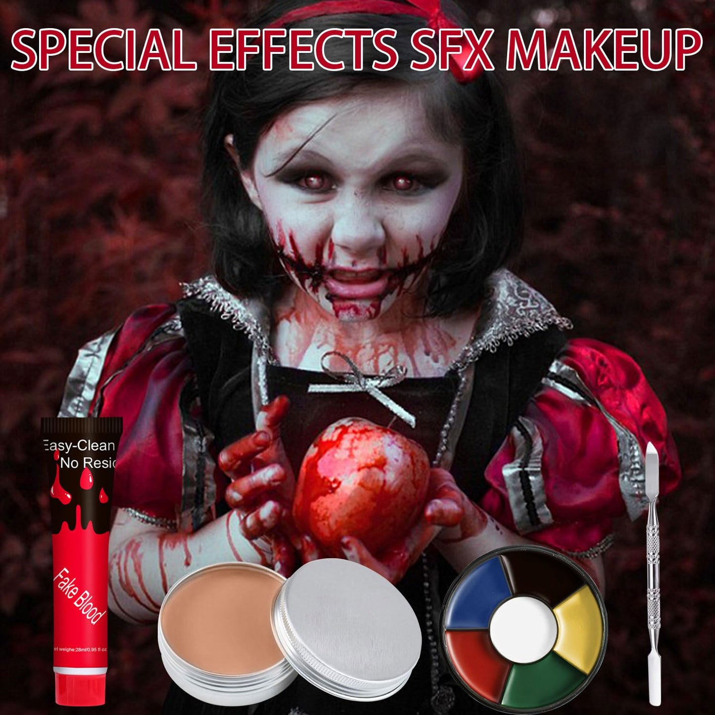 Fake Blood Gel and Scar Wax Set, Special Effects SFX Halloween Makeup Kit Fake Molding Wound Skin Wax Fake Nose Stage Zombie Cosplay Costume SFX Makeup