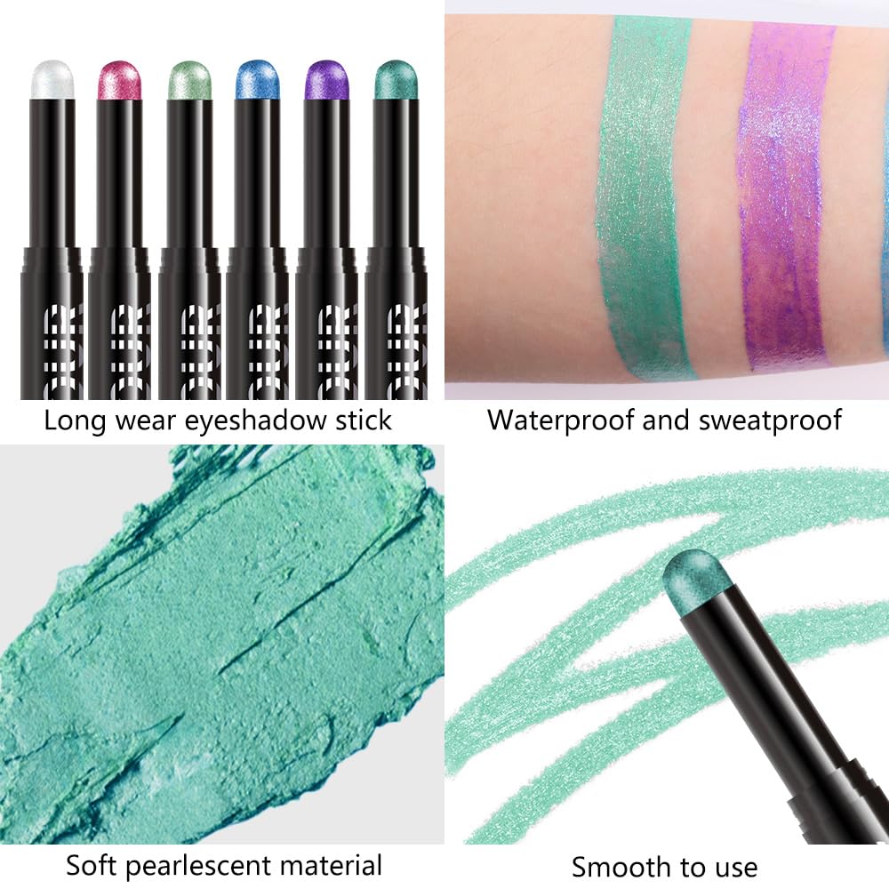 Cyan Green Shimmer Cream Eye Shadow Stick Makeup for Women, Cyan Green Shimmer Matte Eye Shadow Brightener Stick for Eyes, Waterproof Eyeshadow Pencil Applicator Blendable for Eye Highlight 24