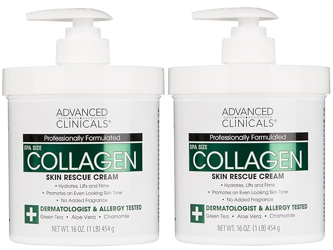 Advanced Clinicals Collagen Cream Body Lotion & Face Moisturizer W/Vitamin E | Skincare Moisturizing Collagen Lotion For Women, Men, Hand, & Neck Improves Look Of Crepey Skin & Uneven Dry Skin, 2pc