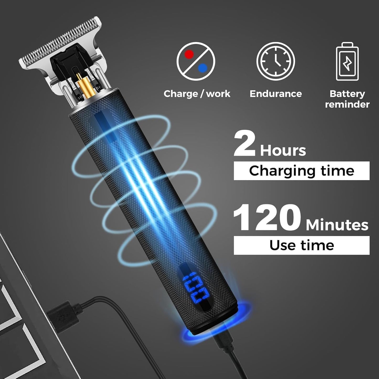 Professional Hair Trimmer for Men, Beard Trimmer Hair Clippers for Men, Cordless Rechargeable Hair Trimmer Metal Body Cutting Grooming Kit,Beard Shaver Barbershop (Black with LCD)