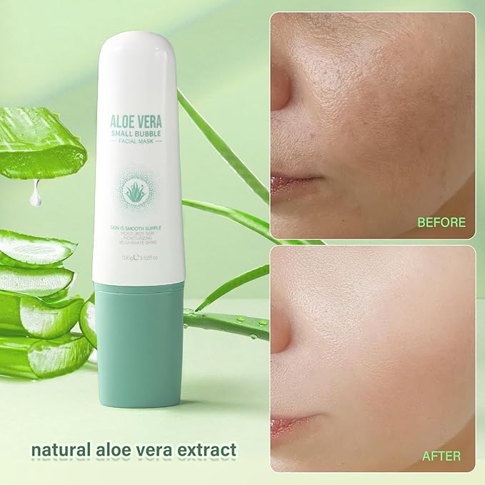 Aloe Vera Gel Mousse Bubble Facial Mask For Women Moisturizing Skin Care, Hydrating Nourishing Aloe Vera Extract After Sun Care Relief Soothes Calms Face Body Skincare 3.52oz